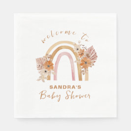 Neutral Terracotta Boho Rainbow Floral Baby Shower Serviette