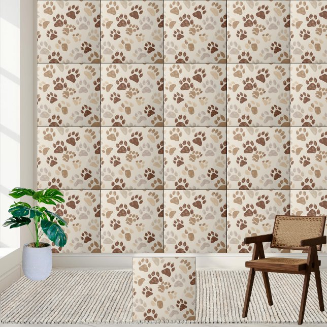 Neutral-Ton-Paw-Druckkachel Fliese (Neutral Tone Paw Print Tile)