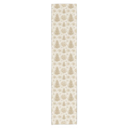 Neutral Tone Gold Christmas Tree Snowflake Pattern Kurzer Tischläufer