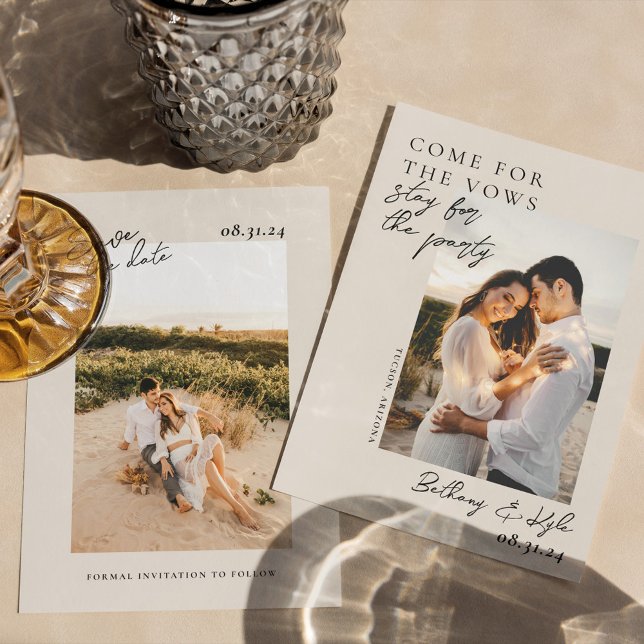 Neutral Tone Witty Foto Save the Date Einladung (Von Creator hochgeladen)