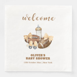 Neutral Touchdown Football Baby Shower Welcome Serviette