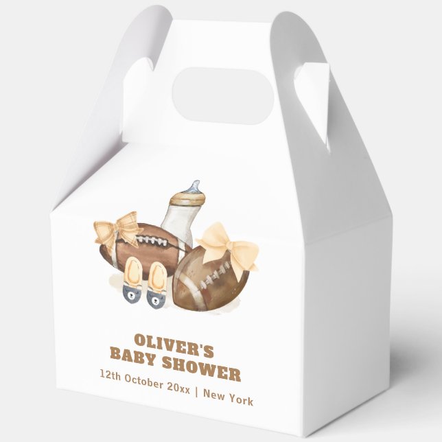 Neutral Touchdown Football Boy Baby Shower Geschenkschachtel (Vorderseite)