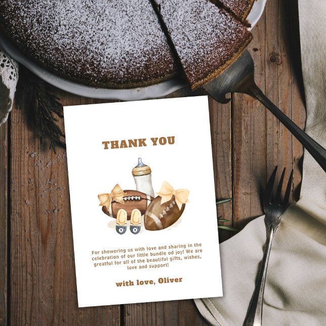 Neutral Touchdown Football Sport Boy Baby Shower Dankeskarte (Neutral Touchdown Football Sport Boy Baby Shower Thank You Card)