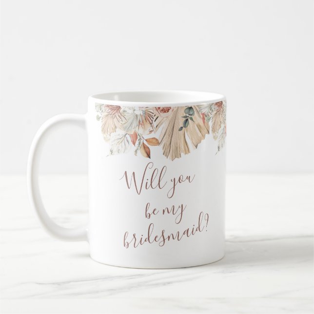Neutral Tropical Floral wirst du meine Bridesmaid  Kaffeetasse (Links)