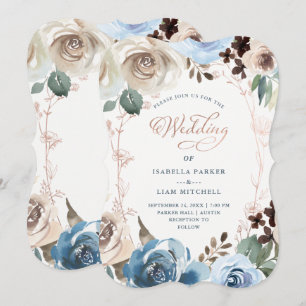Neutral und Blau Blume Faux-Roségoldene Hochzeit Einladung