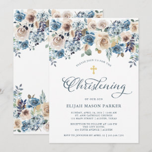 Neutral und blau Junge oder Girl Christening Einladung