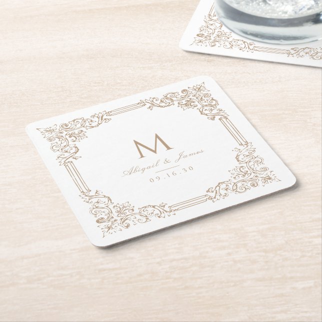 Neutral Vintage Rahmen Elegant Wedding Monogram Rechteckiger Pappuntersetzer (angewinkelt)