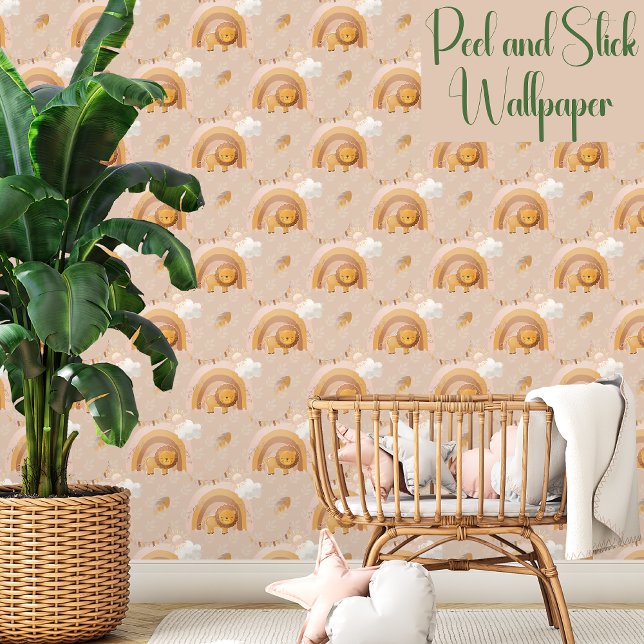 Neutral Watercolor Baby Lion Rainbow Sun Cloud Tapete (Von Creator hochgeladen)