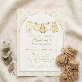 Neutral Watercolor Clothesline Baby Shower Einladung