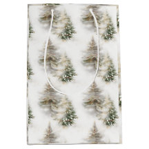 Neutral Watercolor Pine Tree Gift Bag — Winter For