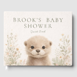Neutral Watercolor Woodland Otter Baby Shower Gästebuch