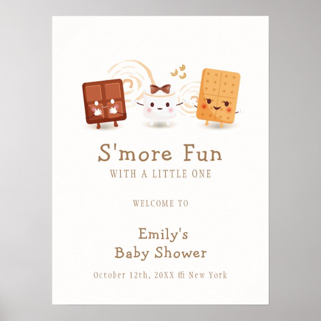Neutral Whimsical S'more Fun Baby Shower Willkomme Poster (Vorne)