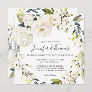 Neutral White Watercolor Floral Wreath Wedding Einladung