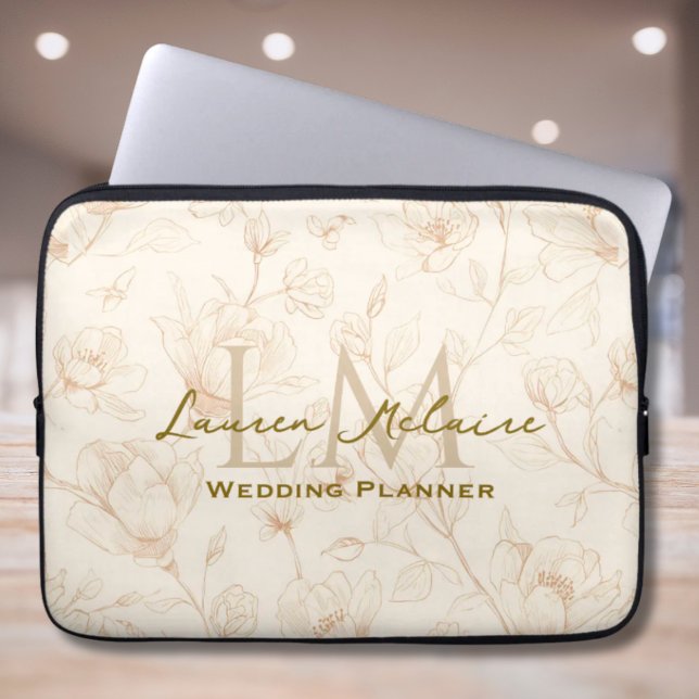 Neutral Wildflower Monogram Business Style Laptop Laptopschutzhülle (Neutral Wildflower Monogram Business Style Laptop Sleeve)