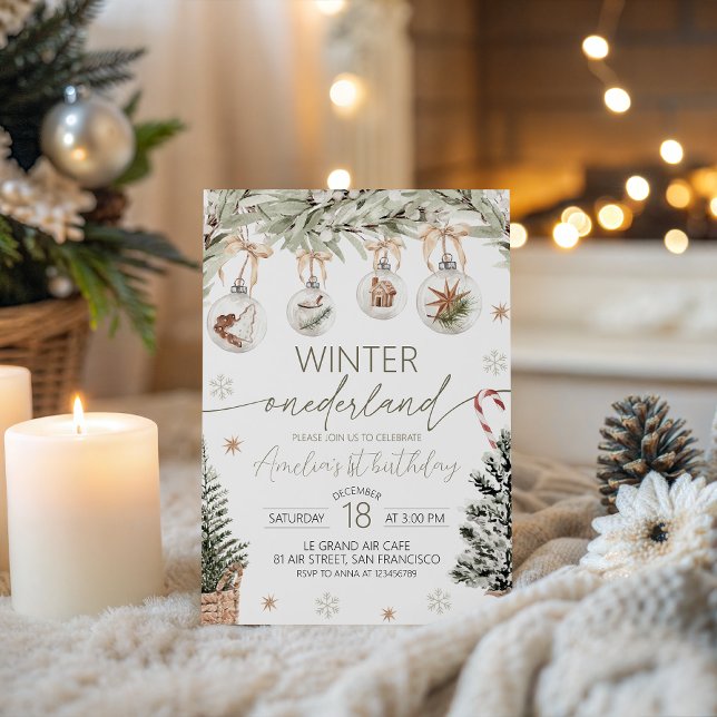Neutral Winter Onederland Invitation Einladung (Von Creator hochgeladen)