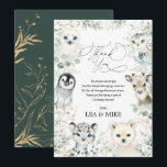 Neutral Winter Wonderland Niedliche Tiere Babydusc Dankeskarte<br><div class="desc">Eleganter Winter Dankeschön Karte mit niedlichen arktischen Tieren und weicher Aquarell in Salbei Grün & Gold. Matching Artikel in unserem Shop verfügbar!</div>