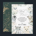 Neutral Winter Wonderland Niedliche Tiere Babydusc Dankeskarte<br><div class="desc">Eleganter Winter Dankeschön Karte mit niedlichen arktischen Tieren und weicher Aquarell in Salbei Grün & Gold. Matching Artikel in unserem Shop verfügbar!</div>
