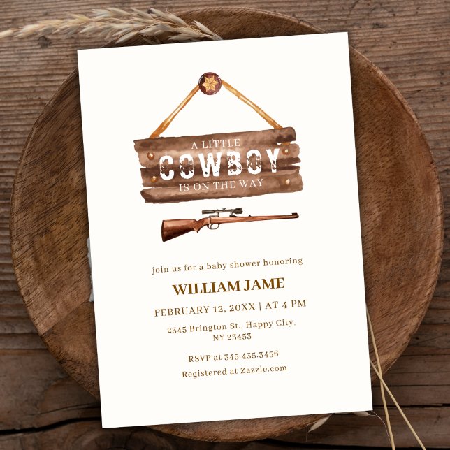 Neutral Wooden Wild West Cowboy Gun Babydusche Einladung (Neutral Wooden Wild West Cowboy Gun Baby Shower Invitation)