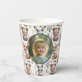 Neutral Woodland Animals Kids Birthday Photo Pappbecher