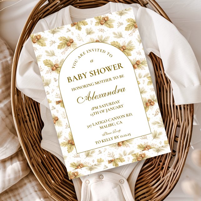 Neutral Woodland Leaves Baby Shower Einladung (Von Creator hochgeladen)