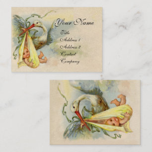 NEUTRAL YELLOW STORK BABY SHOWER Pearl Paper Visitenkarte