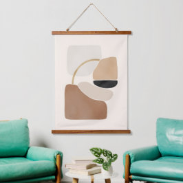 Neutrale Abstrakte Formen | Minimale moderne Kunst Wandteppich Mit Holzrahmen