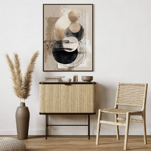 Neutrale Abstrakte Kreise Beige Schwarz Minimalist Leinwanddruck