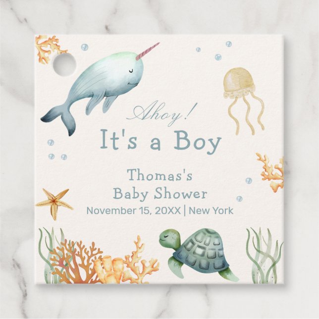 Neutrale Ahoy unter der Whale Babydusche Geschenkanhänger (Vorderseite)