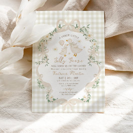 Neutrale alberne Gans Beige Schleife Gingham-Baby- Einladung