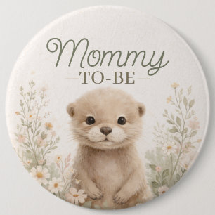 Neutrale Aquarell-Otter-Mama-to-Be Babyparty Button