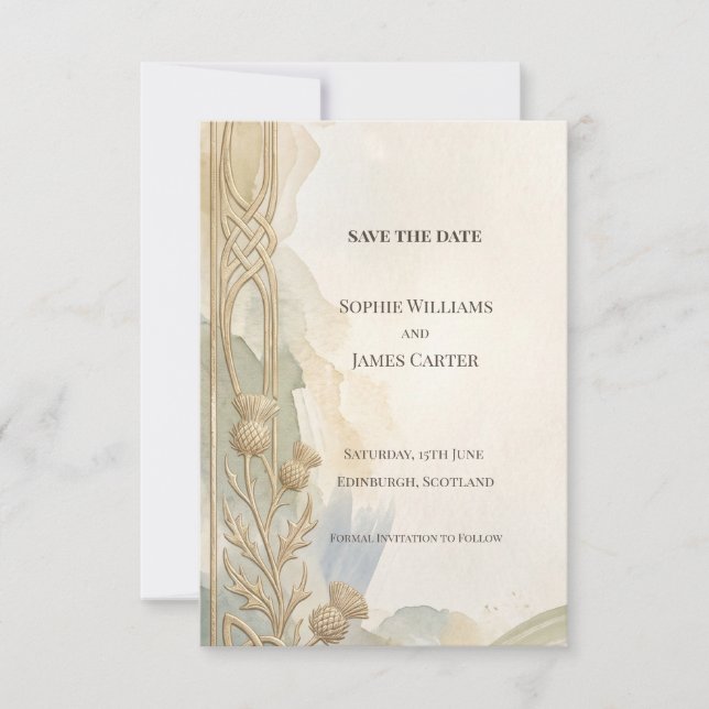 Neutrale Art Deco Blumen Save The Date Karte (Vorderseite)