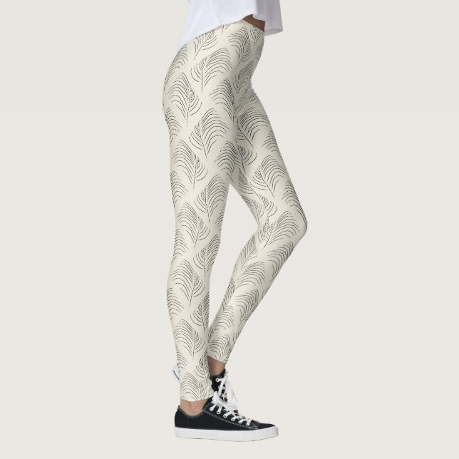Neutrale Ästhetik Minimales Blattmuster Leggings (Rechts)