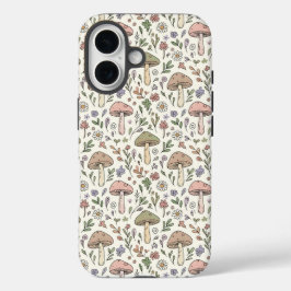 Neutrale ästhetische Pilze Pilze nahtloses Muster iPhone 16 Hülle