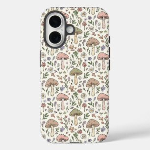 Neutrale ästhetische Pilze Pilze nahtloses Muster iPhone 16 Hülle