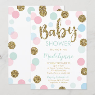 Neutrale Baby Dusche Einladung Confetti