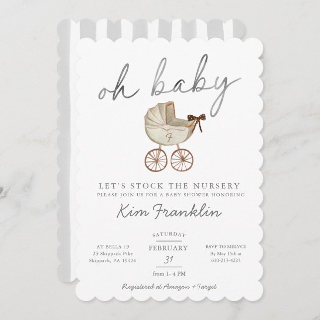 Neutrale Baby Dusche Einladung Oh Baby (Vorne/Hinten)