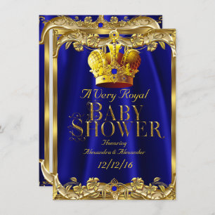 Neutrale Baby Dusche Royal Blue Gem Gold Crown Einladung