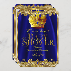 Neutrale Baby Dusche Royal Blue Gem Gold Crown Einladung
