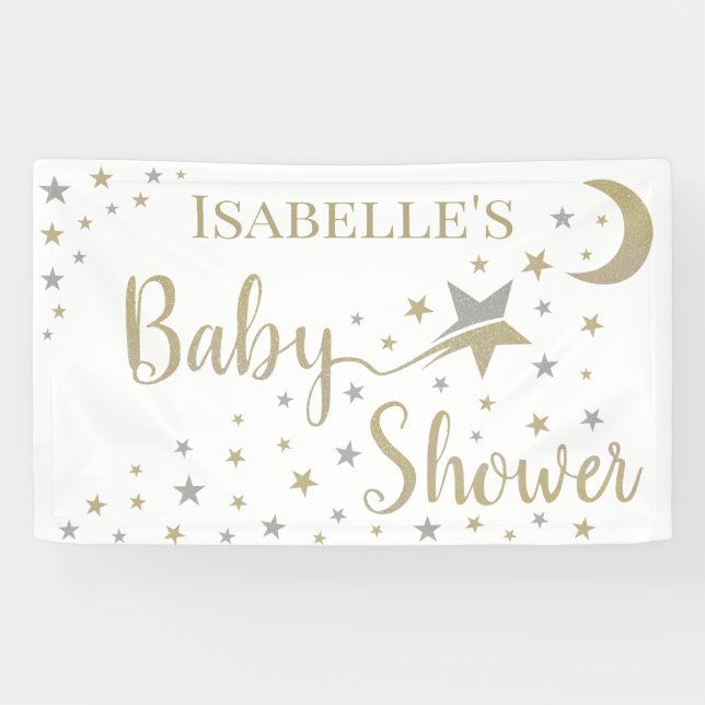 Neutrale Babydusche aus Gold und Silber Stars Banner (Horizontal)