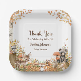 Neutrale Babydusche aus rustikalem Wald Pappteller