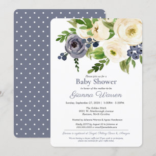 Neutrale Babydusche Blue & Cream Floral Einladung