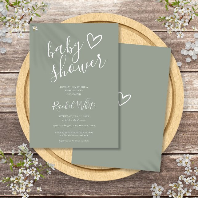 Neutrale Babydusche für das männliche grüne Geschl Einladung (Sage Green Gender Neutral Baby Shower Invitation)