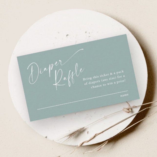 Neutrale Babydusche für Drehbuch-Windeln Begleitkarte (Modern script gender neutral sage green baby shower diaper raffle enclosure card.)
