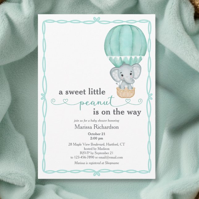 Neutrale Babydusche für Grüne Elefanten Einladung (elegant sweet little peanut green elephant balloon gender neutral baby shower invitation card)