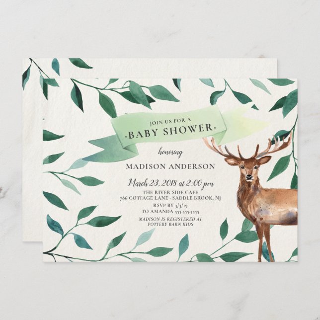 Neutrale Babydusche für Hirsche Einladung (Vorne/Hinten)