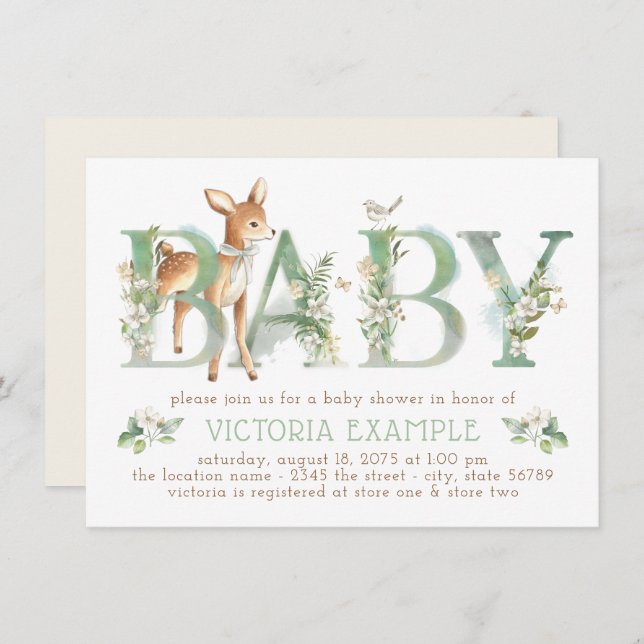 Neutrale Babydusche für Hirsche Einladung (Vorne/Hinten)
