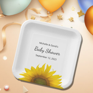 Neutrale Babydusche für moderne Sonnenblumen Pappteller