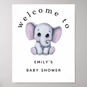 Neutrale Babydusche für niedliches Elefantengeschl Poster