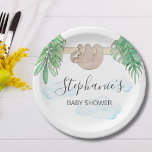 Neutrale Babydusche für niedliches Schwanzgeschlec Pappteller<br><div class="desc">Diese niedliche Babyduschplatte ist mit einem süßen Babyschwamm,  der an einem Ast hängt,  mit grünen Blätter aus dem Wasserfarbendschungel und türkisfarbenen Wolken ausgestattet. Der gesamte Text ist anpassbar. In meinem Geschäft sind passende Servietten. Original Wasserfarbe © Michele Davies.</div>