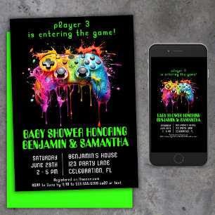 Neutrale Babydusche für Videospiele Einladung